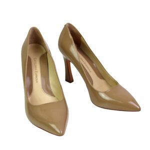 Carolinna Espinosa PATENT BEIGE REAL LEATHER HIGH HEEL POINTED PUMP SHOES 6.5M